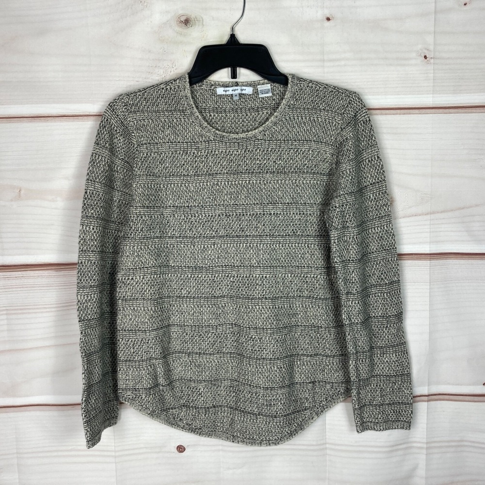 Eight Eight Eight Sweater Womens M Gray Pullover Crew Neck Texture Knit Cotton